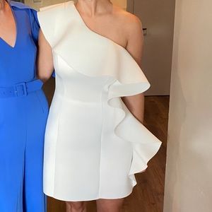 ASOS DESIGN one shoulder ruffle a-line mini dress - Ivory / US 6